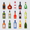 Alcohol in a bottle flat icons