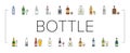 alcohol bottle glass drink bar icons set vector