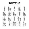 alcohol bottle glass drink bar icons set vector