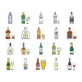 alcohol bottle glass drink bar icons set vector Royalty Free Stock Photo