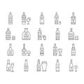 alcohol bottle glass drink bar icons set vector