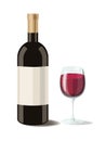 Alcohol. Bottle of red wine with a glass of wine. Vector illustration Royalty Free Stock Photo