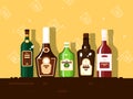 Alcohol bottle set. Brandy and wine Royalty Free Stock Photo