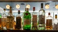 Alcohol bottles brands in front of a mirror in Chicago, Illinois. USA Royalty Free Stock Photo