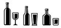 Alcohol bottles and glasses icons Royalty Free Stock Photo