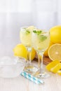 Alcohol cocktail drink with lemon, mint and ice