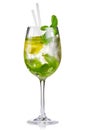 Alcohol cocktail (Hugo) with lime and mint isolated Royalty Free Stock Photo