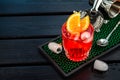 Alcohol cocktail Negroni with orange slice lifestyle