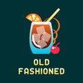 Alcohol cocktail old fashioned with decorations and name Royalty Free Stock Photo