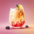 Alcohol Cocktail on Pink Background, Tropical Mocktail, Party Coctail, Bar Drink, Abstract Generative AI Illustration