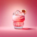 Alcohol Cocktail on Pink Background, Tropical Mocktail, Party Coctail, Bar Drink, Abstract Generative AI Illustration