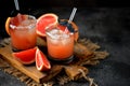 Alcohol cocktail `Salty dog` with vodka, grapefruit fresh, sea salt and ice. Royalty Free Stock Photo