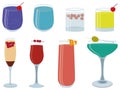 Alcohol cocktails collection in various glasses vector illustration Royalty Free Stock Photo