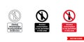 Alcohol consumption is not permitted in this area prohibitory sign icon of 3 types color, black and white, outline. Isolated