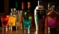 Alcohol, drink, bar, bottle, cocktail, drinking glass, whiskey, nightclub, party, wine generated by AI