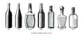 Alcohol drink bottle collection hand draw vintage style black and white clipart isolated on white background Royalty Free Stock Photo