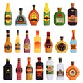 Alcohol drink bottles, wine, beer, whiskey icons Royalty Free Stock Photo