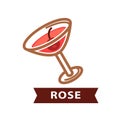 Alcohol drink Rose decorated with red berry isolated on white. Royalty Free Stock Photo