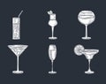 Alcohol drink set glass, champagne, wine, martini, brandy, cocktails, thin line style icons
