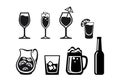 Alcohol drinks beverage line icons set, black alcohol icons