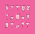 Alcohol drinks and cocktails icon flat set rose Royalty Free Stock Photo