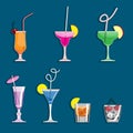 Alcohol drinks and cocktails icon set in flat design style. Vector illustration Royalty Free Stock Photo