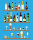 Set of different drinks and bottles on the wall Royalty Free Stock Photo