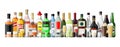 Alcohol drinks collection. Bottles with glasses. Royalty Free Stock Photo