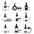 Alcohol drinks glasses and bottles icons Royalty Free Stock Photo