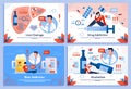 Alcohol and Drugs Liver Damage Flat Banner Set