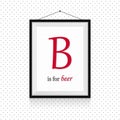 Alcohol expressions ABC in frame hanged on the wall - B letter is for beer Royalty Free Stock Photo