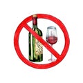 Alcohol in forbidden red circle in watercolor Royalty Free Stock Photo
