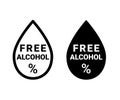 Alcohol free, icon. Sign for drinks, food, cosmetic or medical product. Alcohol free drop and percent symbol. Vector black and