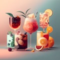 Alcohol beverage in glass with mint, citrus slice for World Cocktail Day. Alcoholic tropical drinks set for party. Generative AI