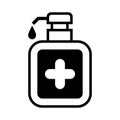 Alcohol gel bottle and cross icon isolated on white, bottle pump hand wash gel symbol, soap gel bottle icon