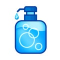 Alcohol gel bottle icon blue isolated on white, bottle pump hand wash gel symbol, soap gel bottle icon