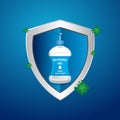 Alcohol Gel Hand Sanitizer With Shield Vector Design. Antiseptic Gel Royalty Free Stock Photo