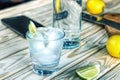 Alcohol, gin, cocktail, tonic, drink, vodka, glass, ice, fresh, tablet Royalty Free Stock Photo