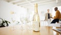 Alcohol, glass and champagne in office for celebration for achievement, goals and promotion. Corporate, company party Royalty Free Stock Photo