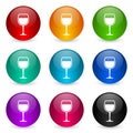 Alcohol, glass vector icons, set of colorful glossy 3d rendering ball buttons in 9 color options Royalty Free Stock Photo