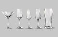 Alcohol glasses set. Transparent empty realistic mockup stemware for different drinks. Vector illustration Royalty Free Stock Photo