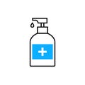 Alcohol hand disinfection soap icon. Coronavirus hand gel disinfect bottle alcohol sanitizer