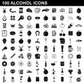 100 alcohol icons set, simple style