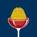 Alcohol impact the brain drowning in glass wine