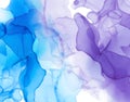 Alcohol ink texture. Abstract blue with purple hand painted background. Fluid art painting design. Trendy wallpaper. Royalty Free Stock Photo