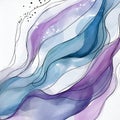 Alcohol ink watercolor paint splash wavy abstract purple and blue background graphic texture. Royalty Free Stock Photo