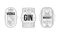 Alcohol Labels with Gin, Vodka and Whiskey Vector Set