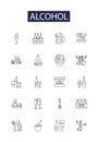 Alcohol line vector icons and signs. Beer, Wine, Drink, Whiskey, Moonshine, Shots, Tequila, Liqueur outline vector