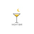 Alcohol logo. Logo for a bar, shop, restaurant. A glass of martini with yellow liquid on a white background with a crescent moon