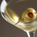 Alcohol, martini with olive and vodka, traditional cocktail drink. Evening classic drink. AI generated Royalty Free Stock Photo